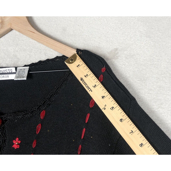 VTG ARRIVISTE Embroidered Cardigan 2X 26/28‎ Black Red Beaded Holiday Sweater - Picture 7 of 12